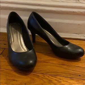 Black vegan leather work heel wide fit